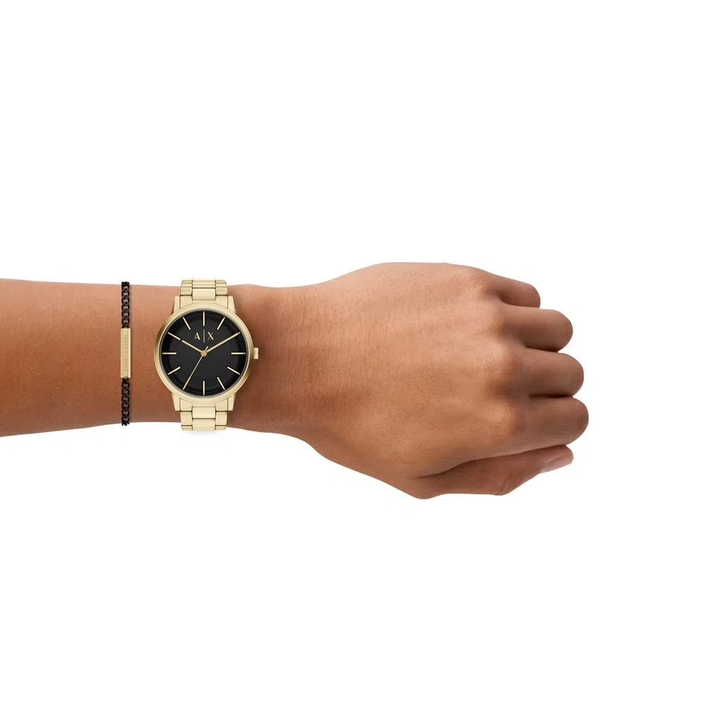 Armani Exchange Orologio da Uomo 42MM in Acciaio Inossidabile Color Oro, AX7178SET