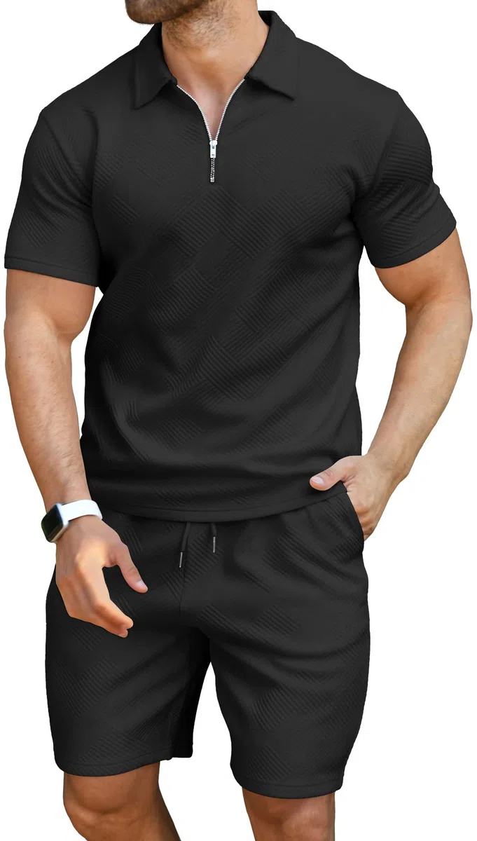 KUYIGO Uomo Polo e Pantaloncini 2-Piece Set Abbigliamento Tuta Estiva Moda Casual Tute Sudore M-3XL