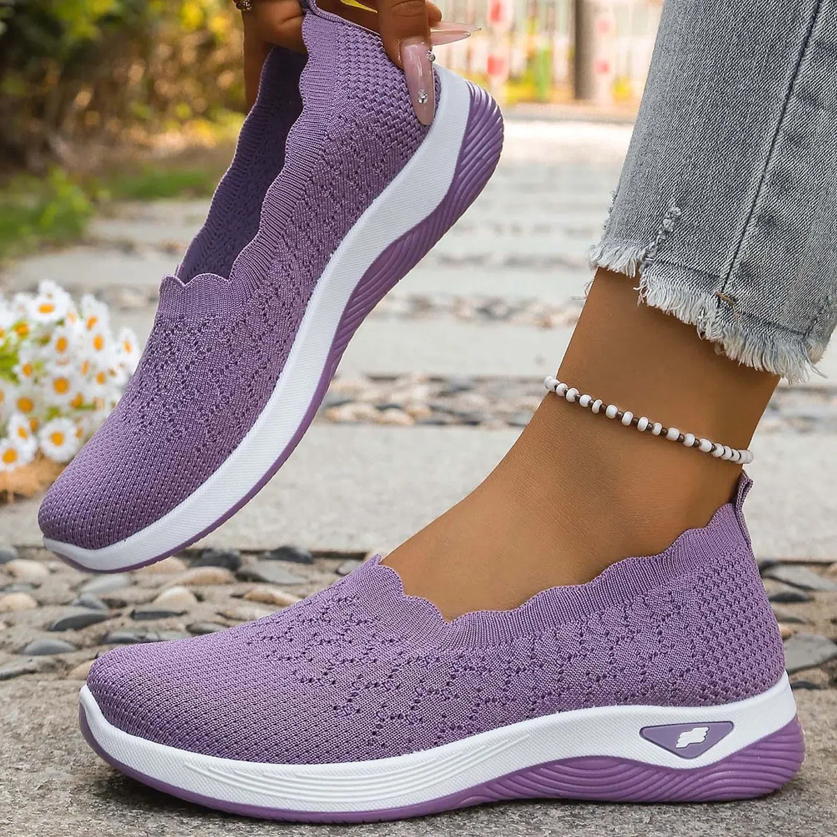 Scarpe Ortopediche Donna Estive Senza Lacci Scarpe Slip On da Corsa Camminare Comode Ginnastica Morbida Sneakers Traspiranti Leggere Antiscivolo Sneakers Diabetici Pianta Larga Sanitarie Outdoor Sport
