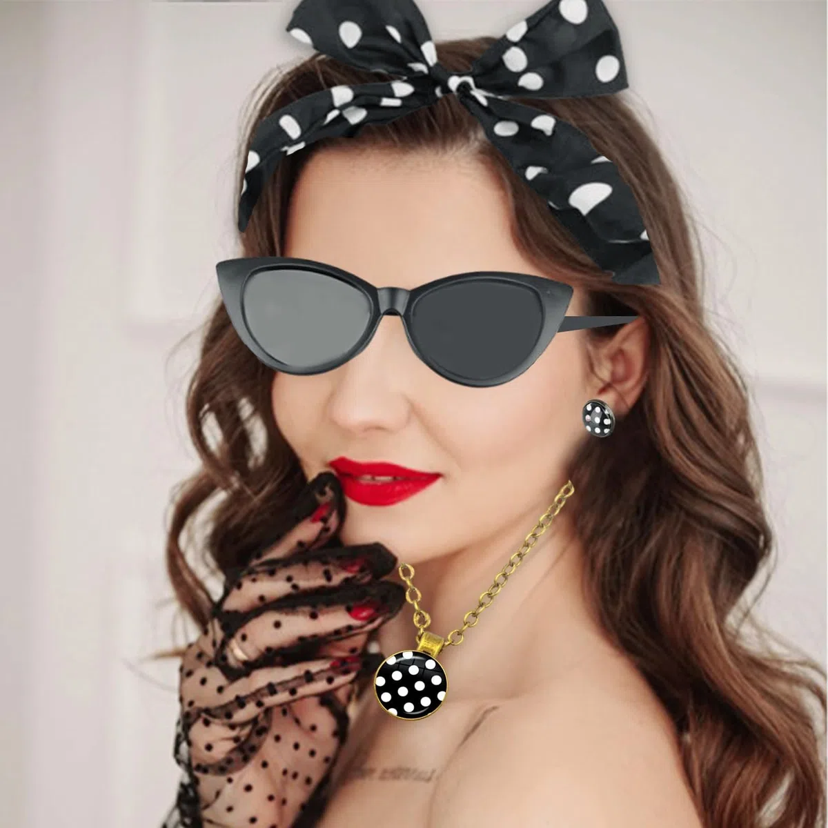 Anni Compleanno Donna - Set di Accessori Vintage per Feste degli Anni '50, 7 Pezzi Completo con Cravatte, Vestiti Grease e Accessori Unisex