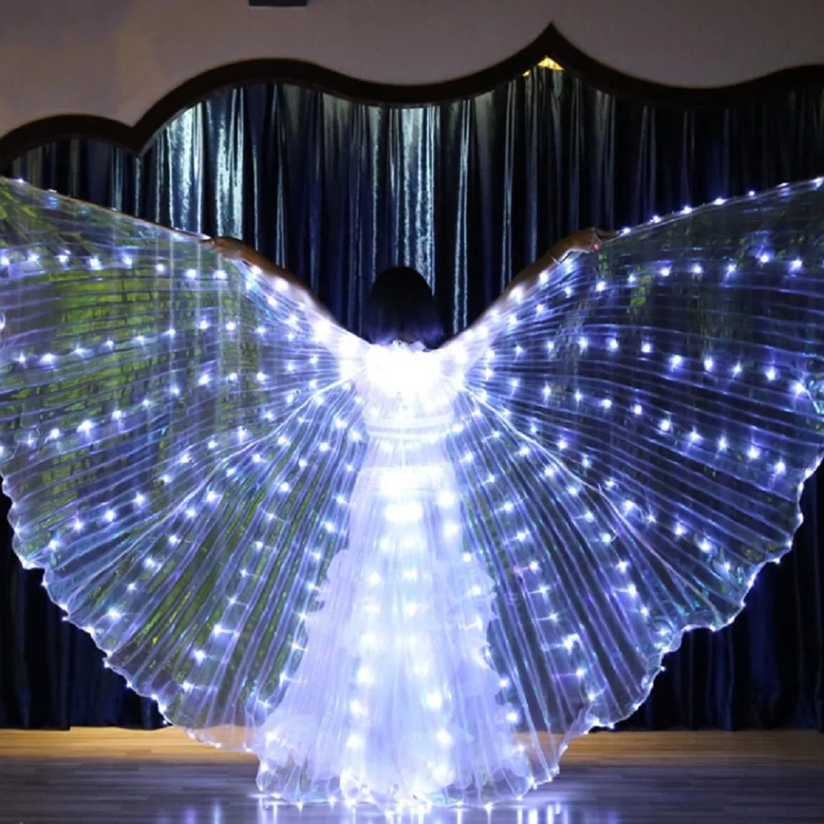 Ali a LED, luci a LED per danza del ventre, ali colorate a LED a forma di farfalla con bastoncini telescopici, per travestimenti, abbigliamento per carnevale, palcoscenico, Halloween, Natale (adulti,