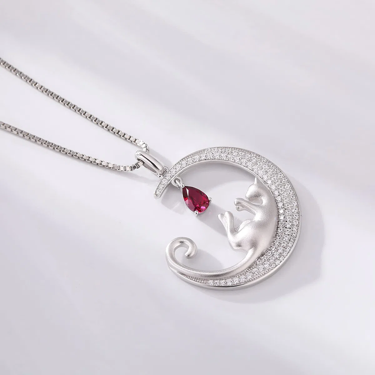 jiamiaoi Collana Gatto in Argento Sterling s925 Placcato Oro Bianco 18K per Donna