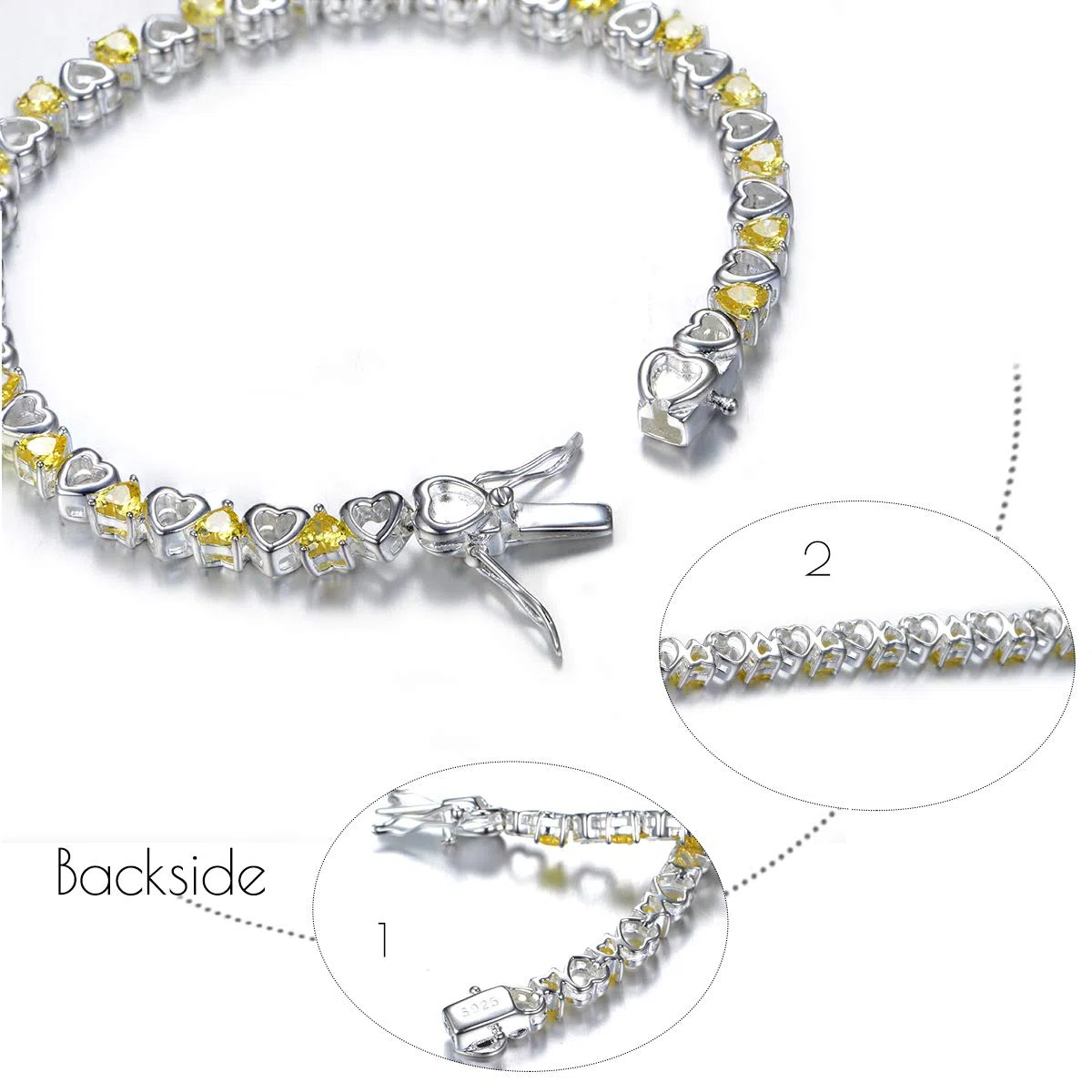 Bracciale da donna in argento S925, con zirconi gialli, bracciale con cristalli, per donne e ragazze