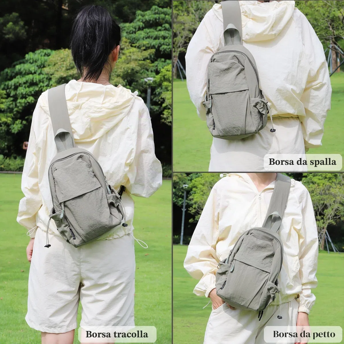 Zaino Monospalla, Borsa da Petto Regolabile, Sling Bag Zainetto Tracolla Borsa a Spalla Piccolo Borsello Tracolla Crossbody Bag Viaggio Sportivo Ciclismo Passeggiate per Uomo Donna (Verde)
