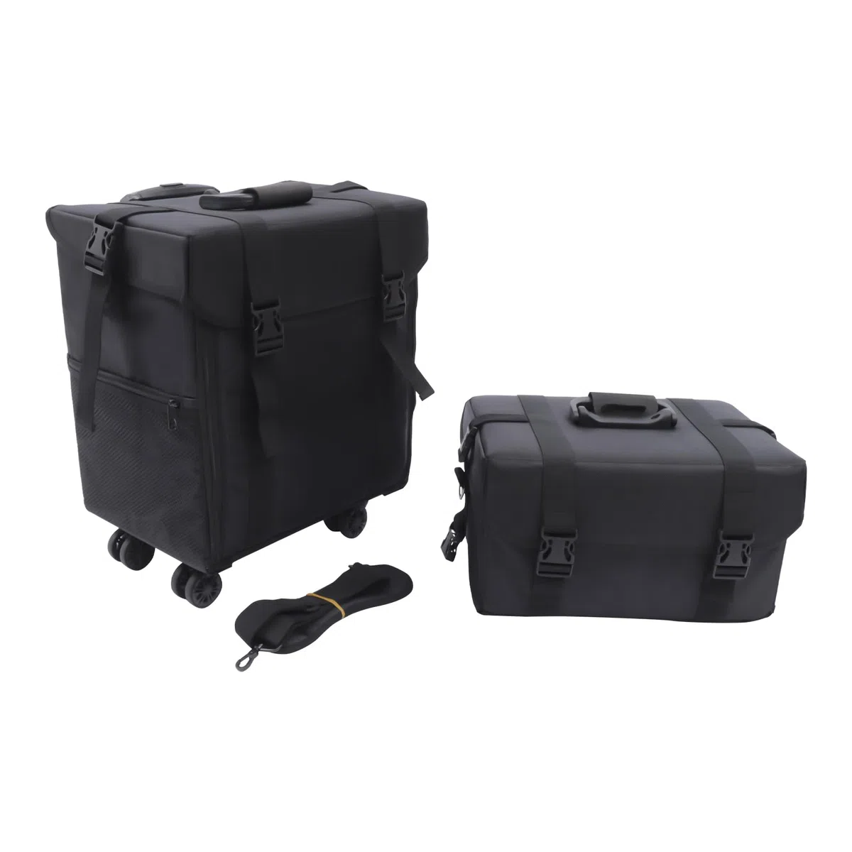 Valigetta cosmetica 2 in 1, per trucchi, colore nero, grande valigetta da parrucchiere con 8 cassetti, ruote professionali