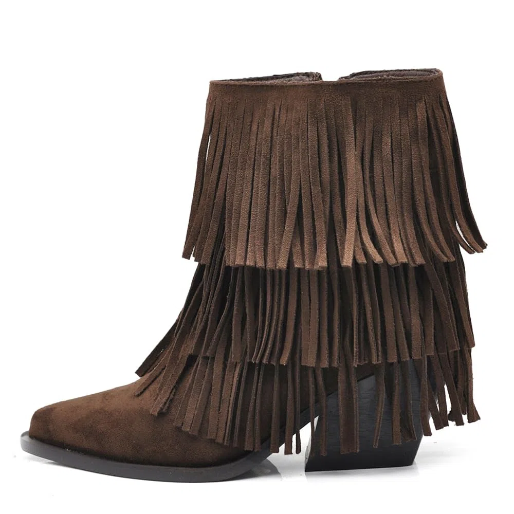 IF Texani Cowboy Western Scarpe da Donna Stivali Stivaletti Frange Camperos Etnici ML523