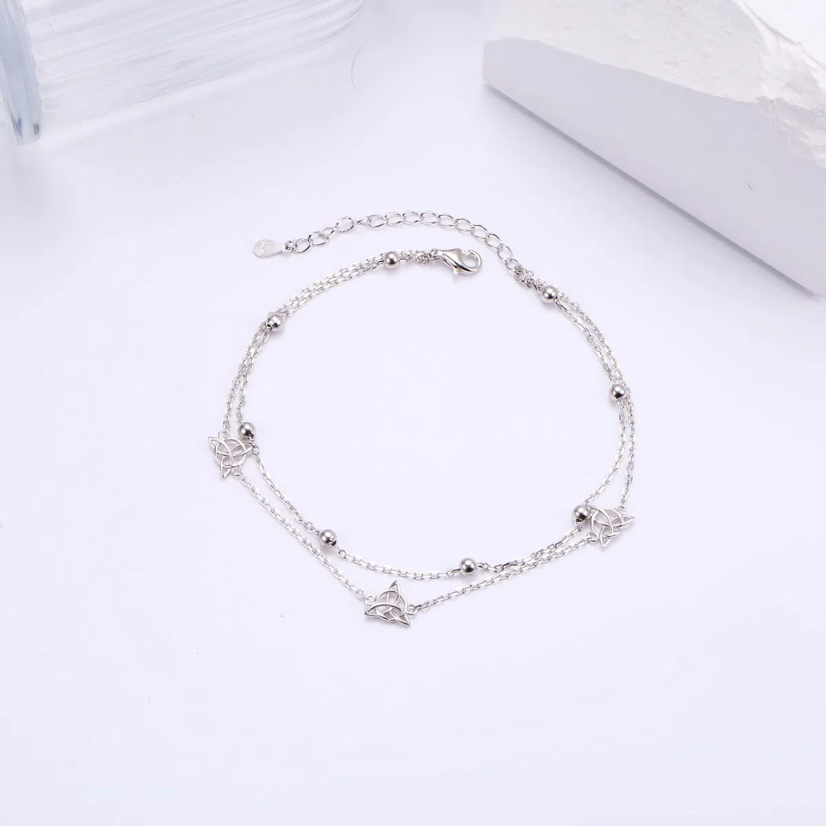 HOOHWE Anklets For Women Sterling Silver Ankle Bracelets For Women Double Layered Anklets Beach Jewelry Adjustable Anklet Gift for Teens Girls