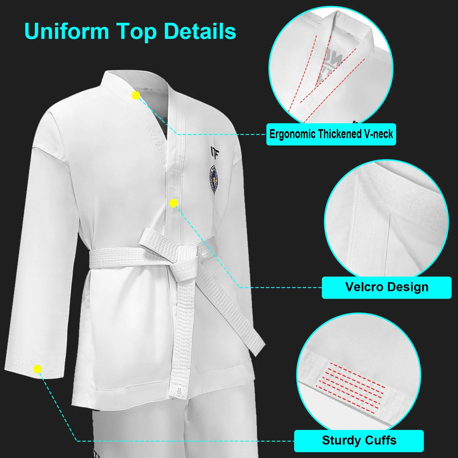 CHUIKUAJ Kimono da Karate Unisex,Judogi Uniform con Cintura Bianco-Gialla, Uniforme Professionale da Taekwondo ITF, Perfetta per Allenamento e Combattimento per Bambini e Adulti,White-160