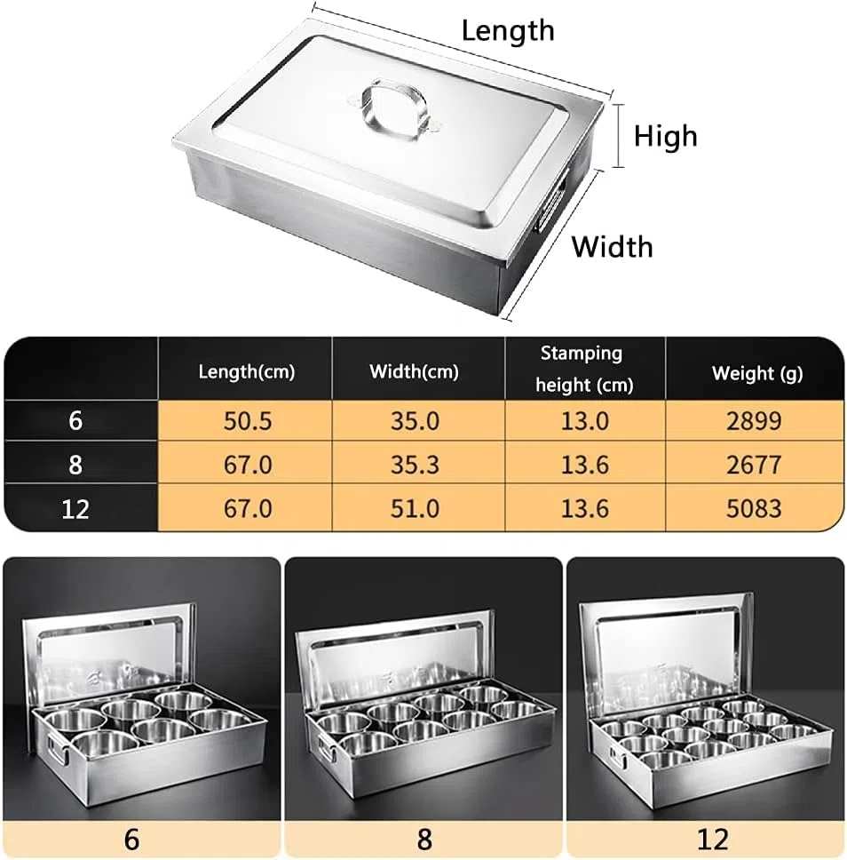Scatola portaoggetti per condimenti, in acciaio inox, contenitore per spezie self-service per uso commerciale, ideale per cucine di hotel, grande capacità per ingredienti di condimento