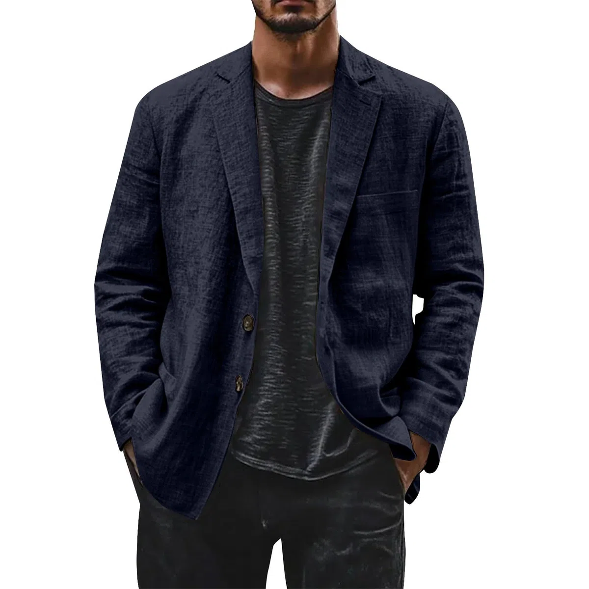 Giacca da mezza stagione da uomo, leggera, blazer da uomo, sportiva, in lino, traspirante, per il tempo libero, blazer, cardigan, alla moda, con bottoni, top casual, senza cappuccio