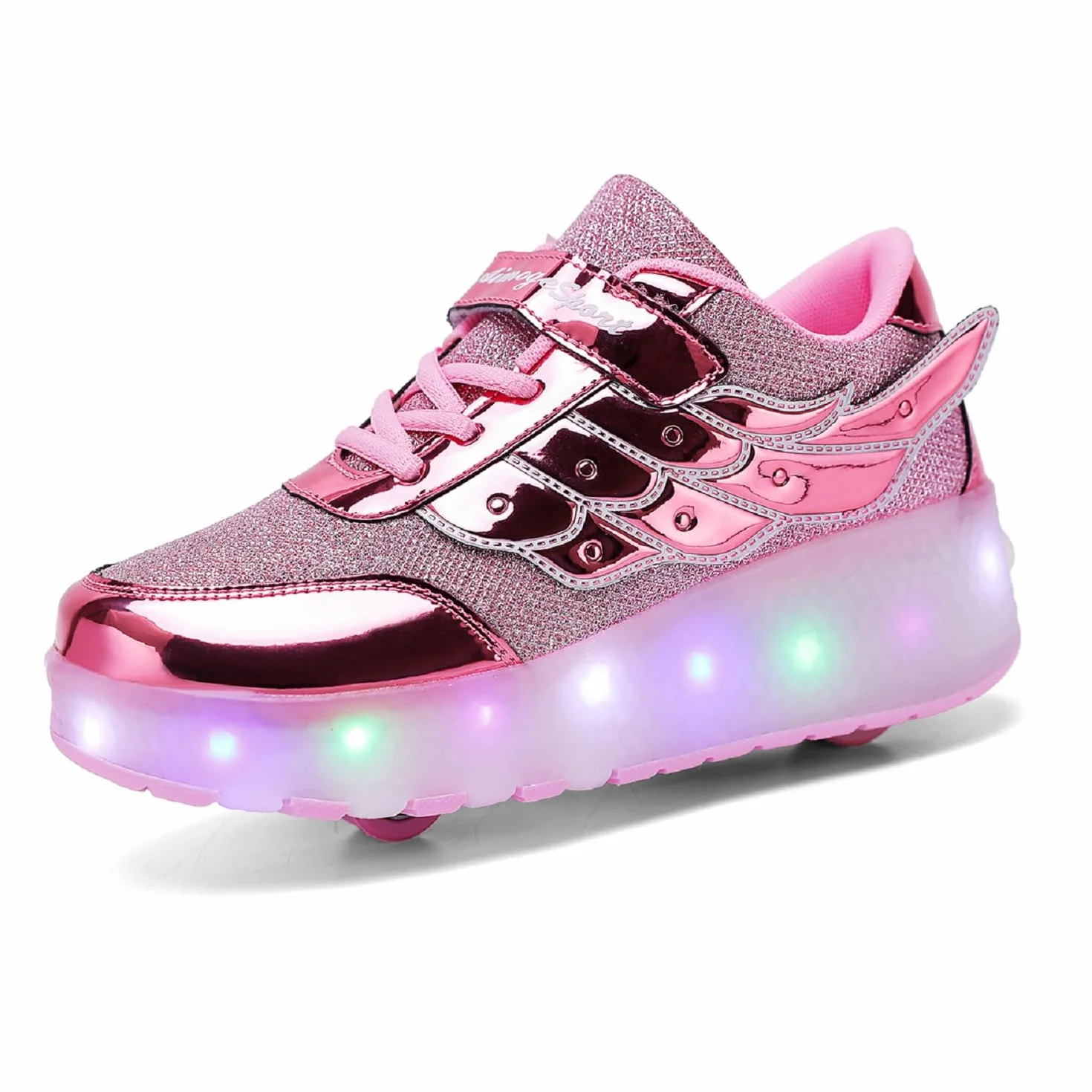 USB Ricarica LED Luci Brillantini Skateboard Scarpe Sportive con Rotelle Retrattile Sneakers Outdoor Multisport Luminose Running Calzature da Ginnastica per Bambini Ragazze e Ragazzi