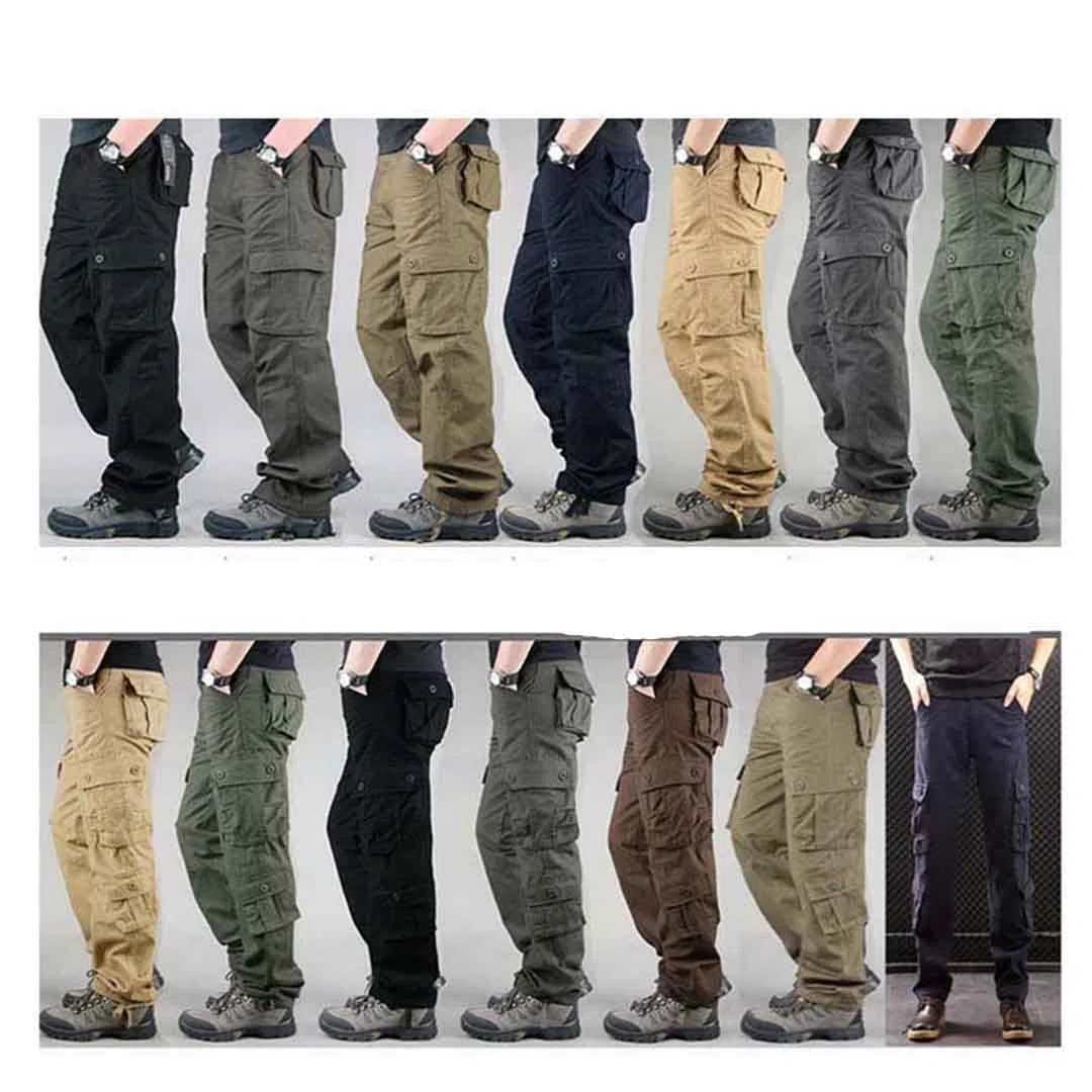 Suwequest Multi tasche Mens Cargo Pants Cotone Khaki Dritto Casual Pantaloni per gli uomini