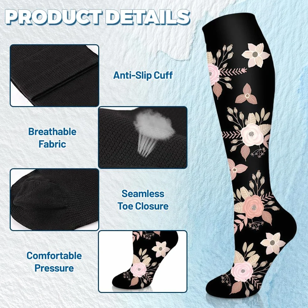 flintronic Calze Elastiche a Compressione Graduata, Calze Compressione Graduata per Donna e Uomo, Traspirante Compression Socks, Miglior Supporto Alla per Atletica,Lavoro,Viaggio e Gravidanza