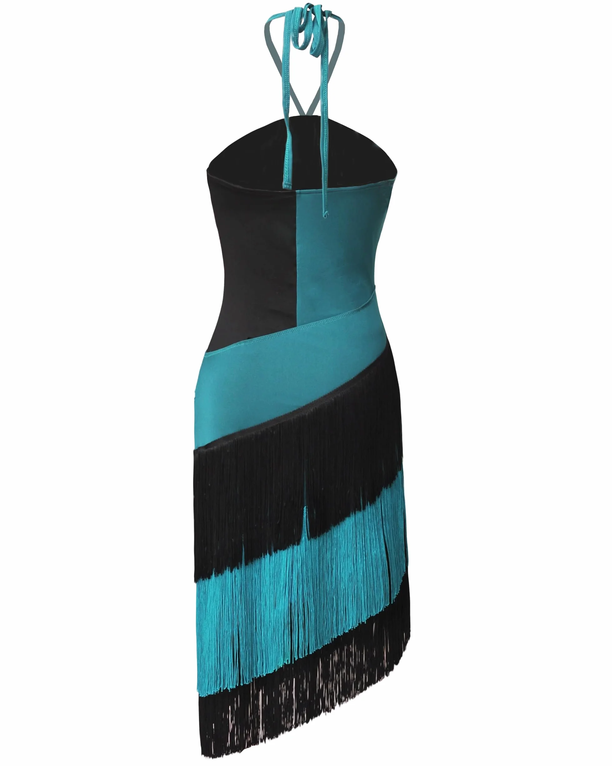 ROYAL SMEELA Abito da Danza Latino con Collo Halter,Vestito da Ballo Latino con Frange,Vestito Ballo Salsa Donna con Strass,Abiti Danza Tango Samba Rumba in Blu