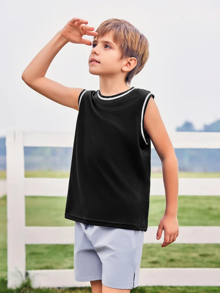 Haloumoning Canottiera estiva sportiva per bambini, leggera, senza maniche, maglietta da basket