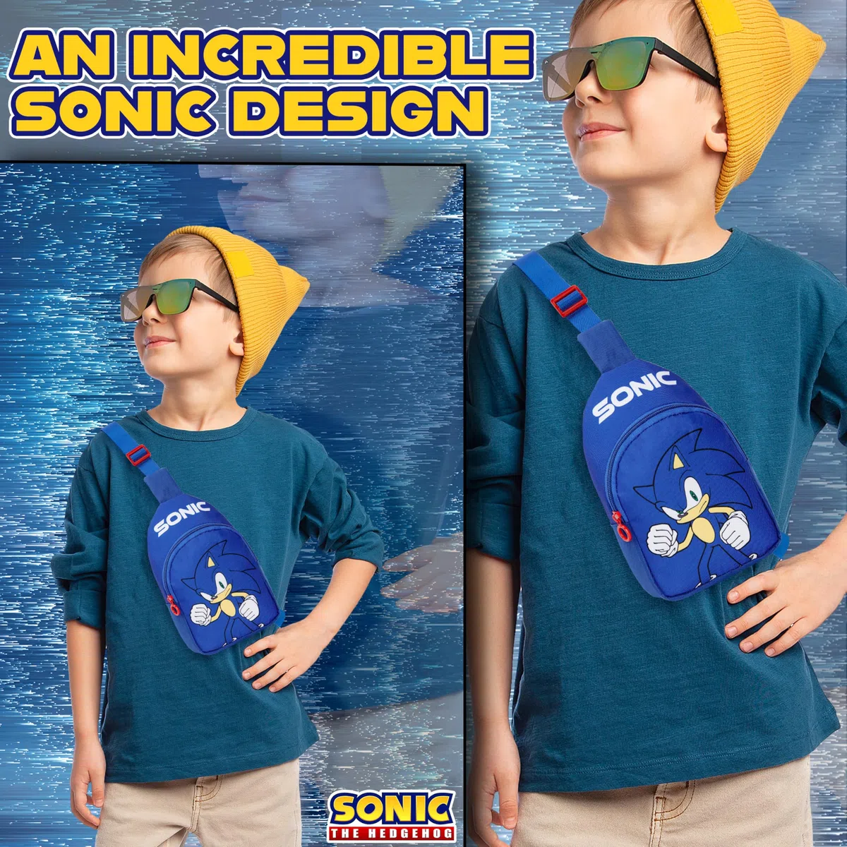 Get Trend SONIC THE HEDGEHOG Borsa Tracolla Bambino, Scomparto con Cerniera e Tracolla Regolabile, Idea Regalo per Gamer