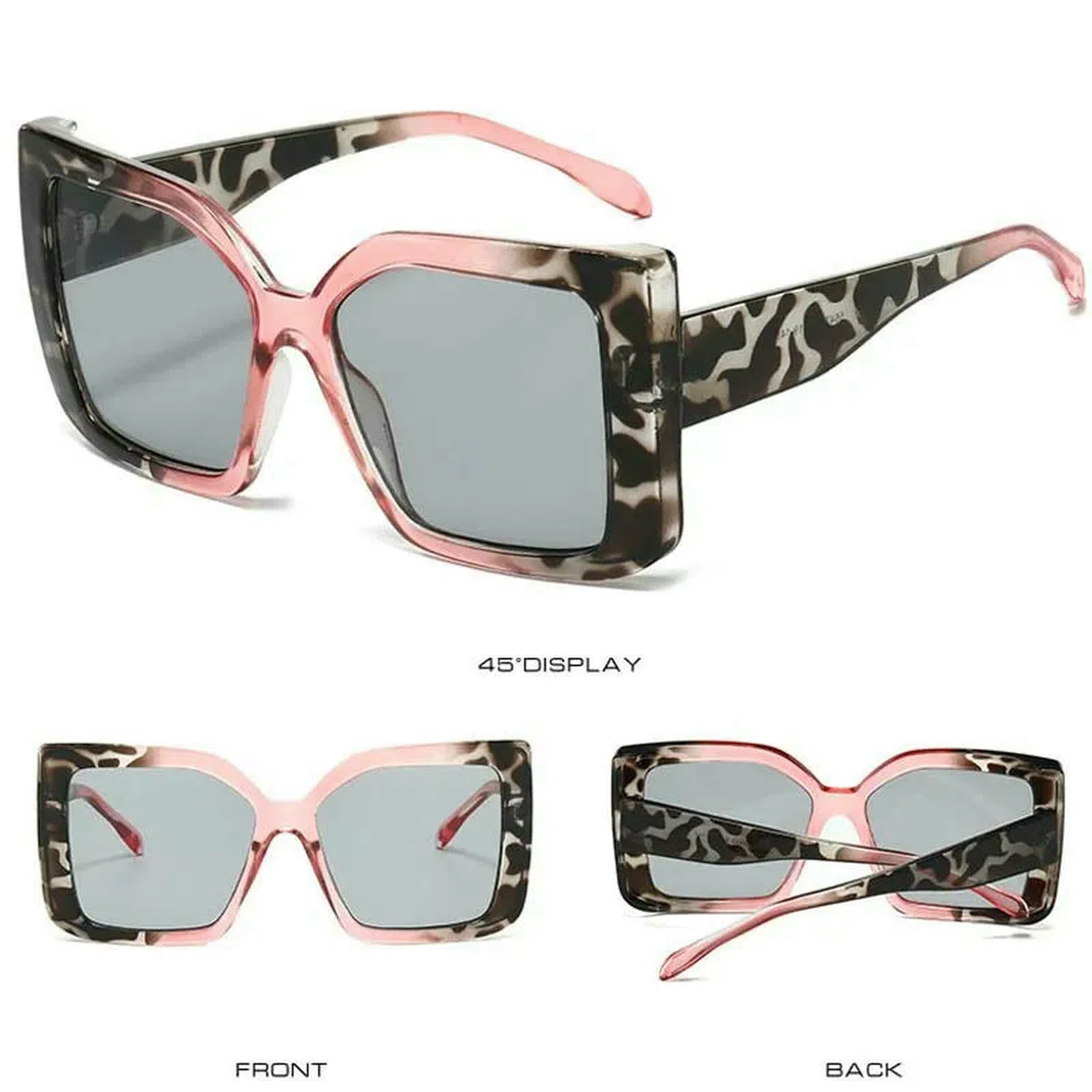 Occhiali da Sole Square Fashion Sunglasses for Women - Chic Tortoiseshell & Leopard Print Frames with Gradient Lenses Travel Parties-Gray Pink