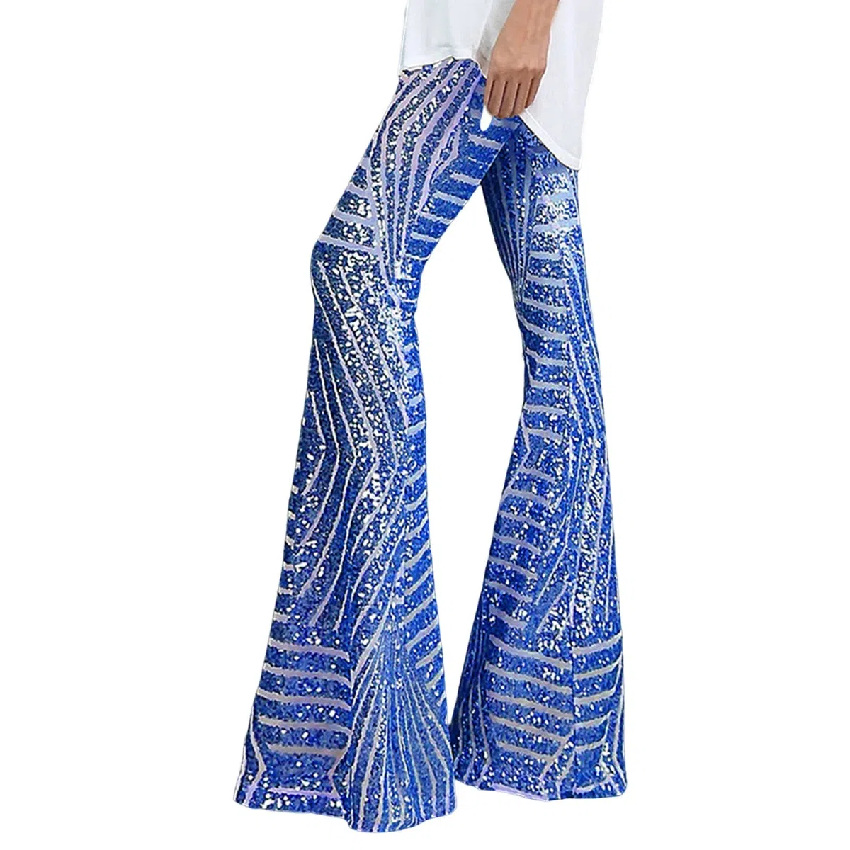 Generico Pantalone Paillettes Donna Pantaloni Eleganti Zampa vestibilità Comoda Completo Casual Brillanti Culotte Brillantini Pantaloncini Gamba Elegante Curvy