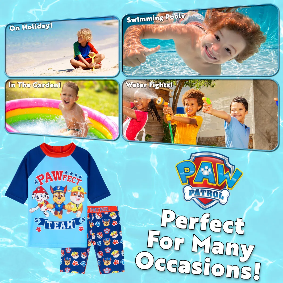Paw Patrol Costume Piscina Bambino, 2 Pezzo Maglietta Piscina e Pantaloncini Set