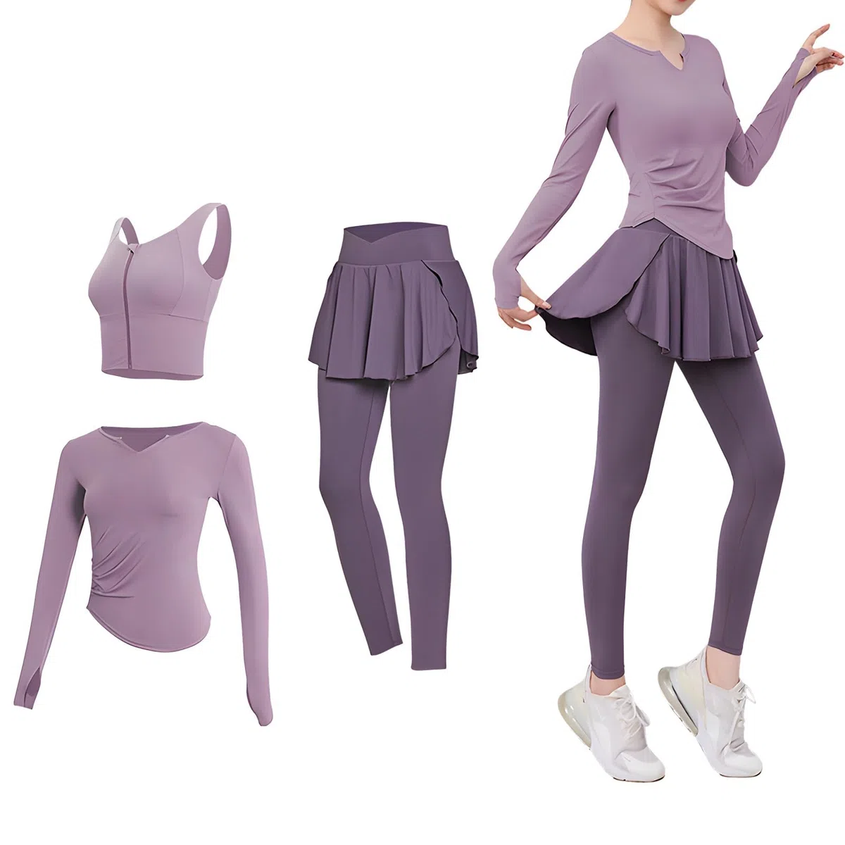 Set da allenamento da donna, 3 pezzi, per yoga, da donna, top senza maniche e maniche lunghe, XXL per 61-68 kg, misto poliestere traspirante