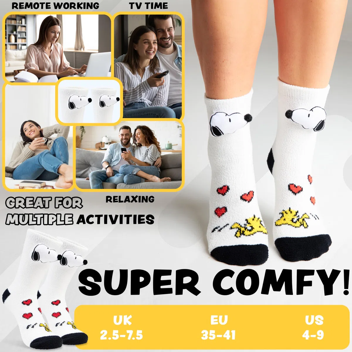Peanuts Snoopy Soffice Calze Pantofola Donna, Calzini Antiscivolo - Regalo Donna