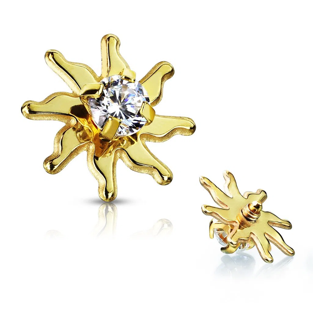 Paula & Fritz Dermal-Anchor Inserto per Ancore della Pelle Implantate Top Argento Giallo Oro Nero Sole zirconi Trasparenti in Acciaio Chirurgico 316L, cod. SAS40_GDC