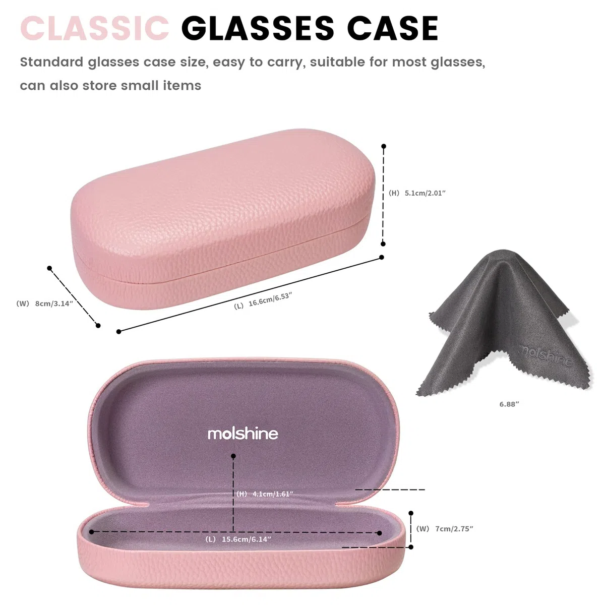 molshine Custodia rigida per occhiali da sole in pelle PU, custodia classica extra large per occhiali da sole e occhiali di grandi dimensioni-(Rosa)