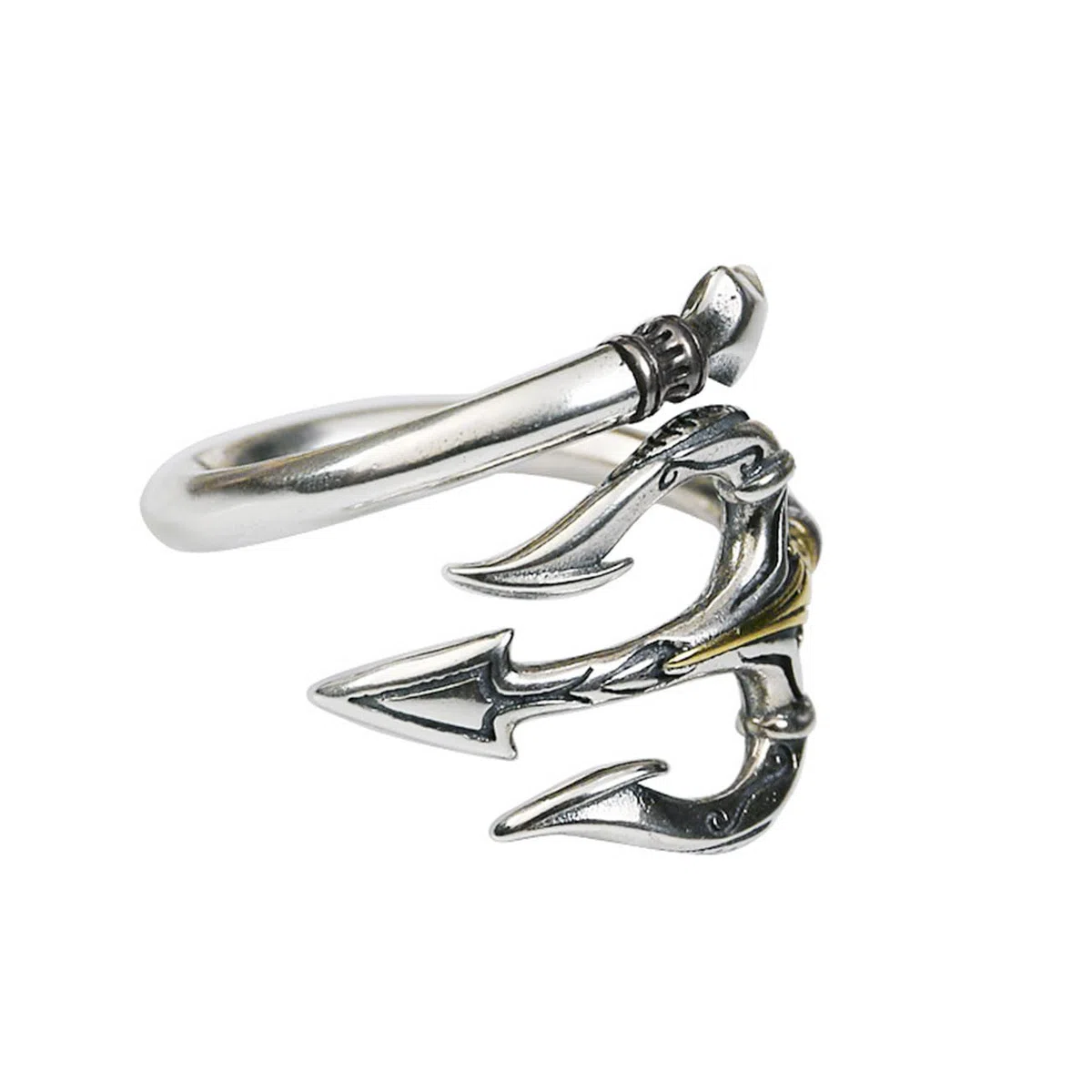 Anello vichingo da uomo regolabile con motivo a tridente, gioiello aperto retrò punk hip hop gotico, Vintage unisex, regalo di compleanno/natale per uomini, ragazzi, signore