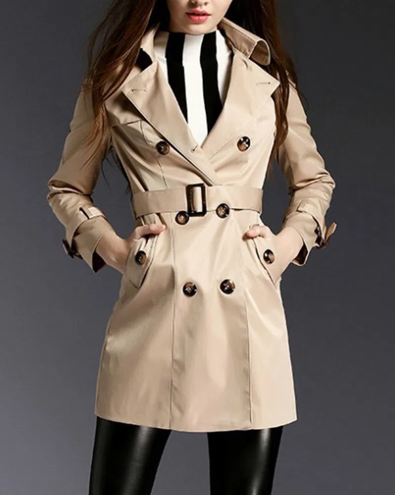 MISSMAO Donna - Trench Coat Cappotto Giacca - Basic - Maniche lunghe Doppio Petto con Cintura - Classico y Elegante