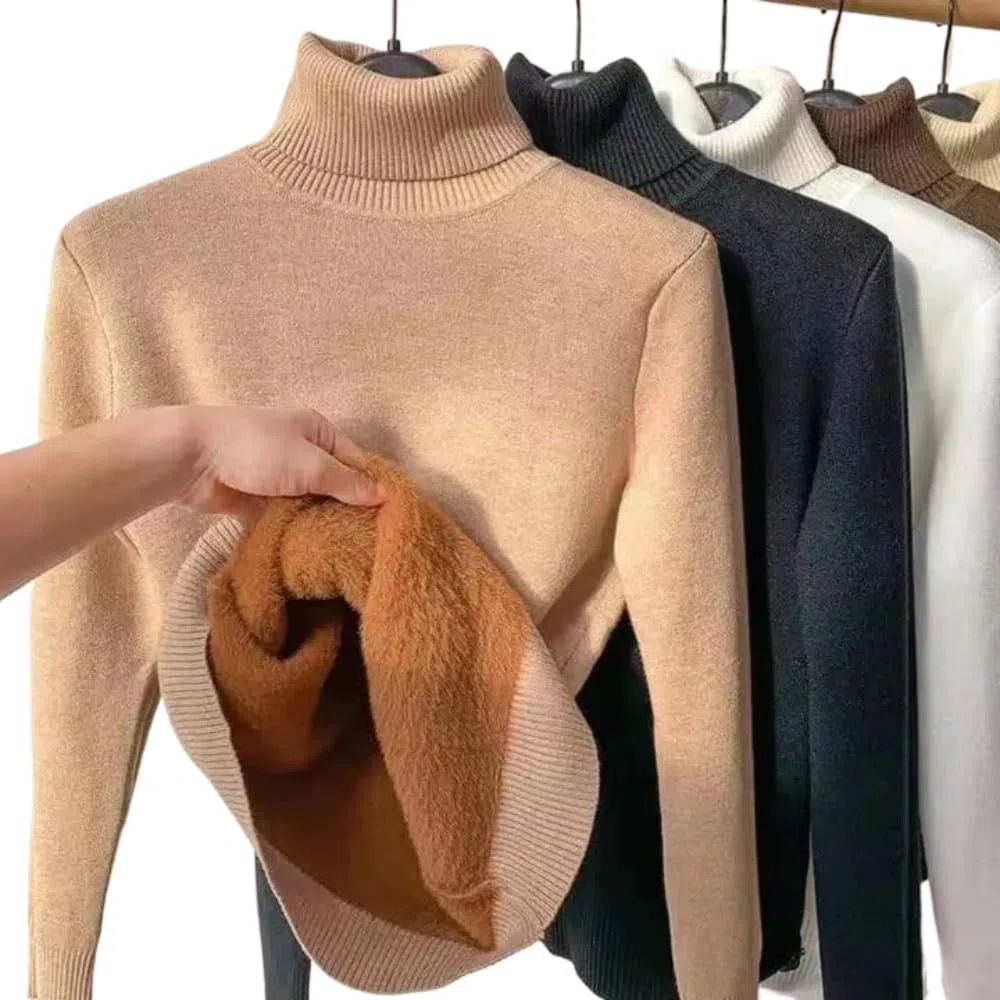 DYJAGYO Maglione invernale in pile a maglia spessa, Maglione di lana da donna, Maglione girocollo caldo da donna, Maglione a collo alto in pile da donna (Medium,Oatmeal)