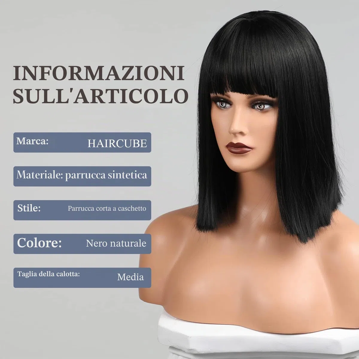 HAIRCUBE Parrucca Black Bob con Bangs, parrucca nera corta per le donne Dritto Bob parrucche resistente al calore Parrucca sintetica resistente al calore Daily Party Party Party Cosplay Uso 12 "