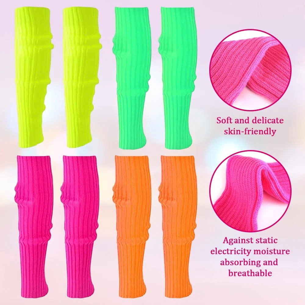Scaldamuscoli in Maglia, 4 paia Scaldamuscoli Lunghi Set Donne 80 anni '90 al Neon Calze Calzini Inverno Scaldamuscoli per gambe per Feste a Tema a Tema Anni '80 Carnevali Discoteca