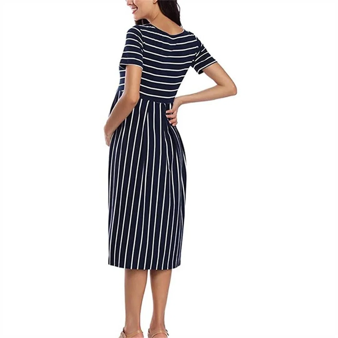 Vestito da donna estivo casual a righe premaman manica corta vestiti gravidanza A-Line Baby Shower Dress premaman pigiama