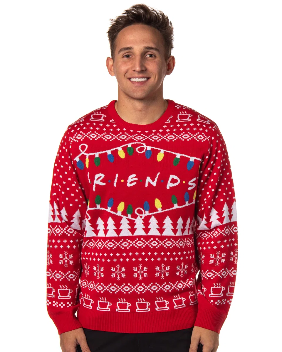 Friends TV Series - Maglione da uomo con logo e luci natalizie