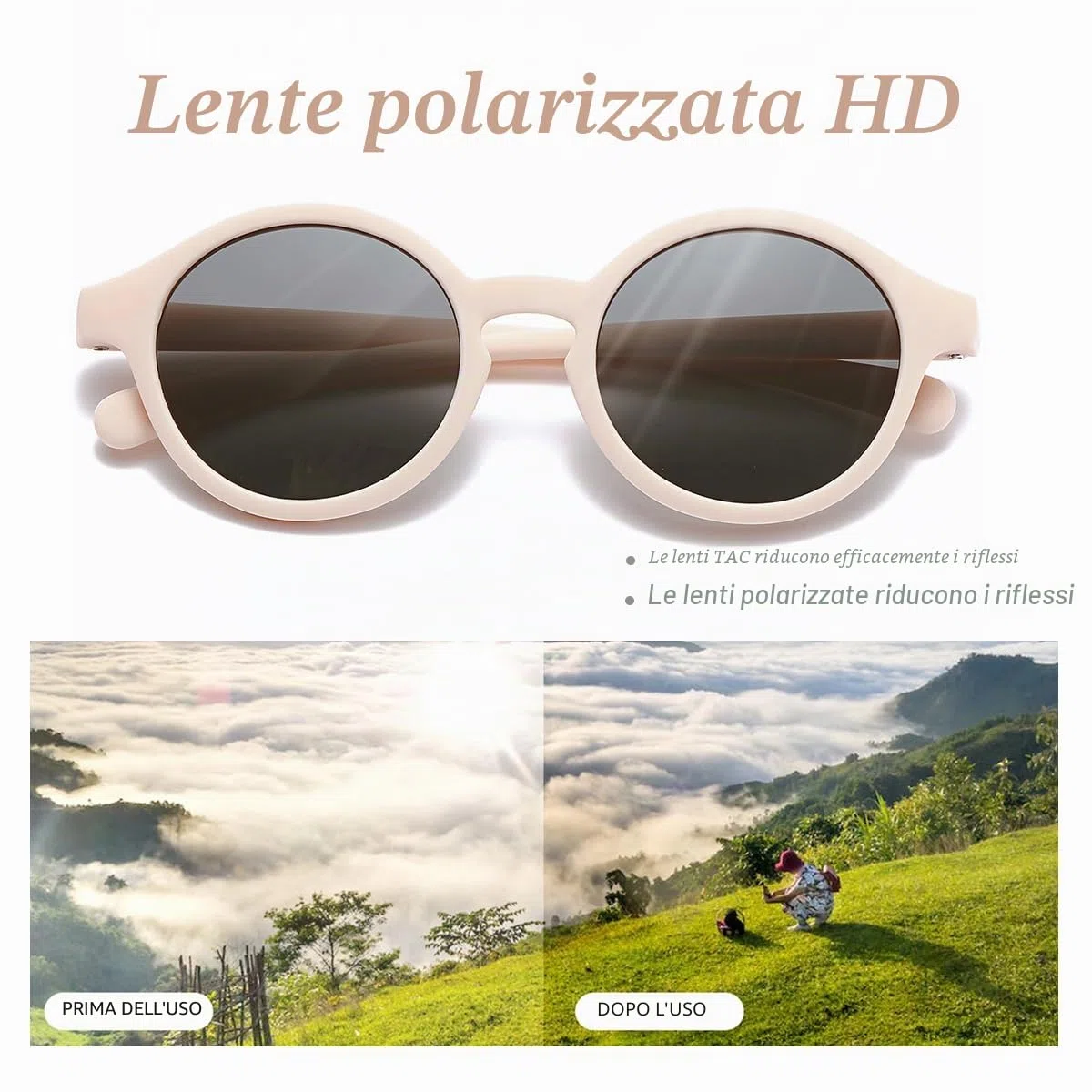 Occhiali da Sole Bambino 0-2.5 anni, Polarizzati Occhiali da Sole Neonato, Protezione UV400, Telaio Flessibile