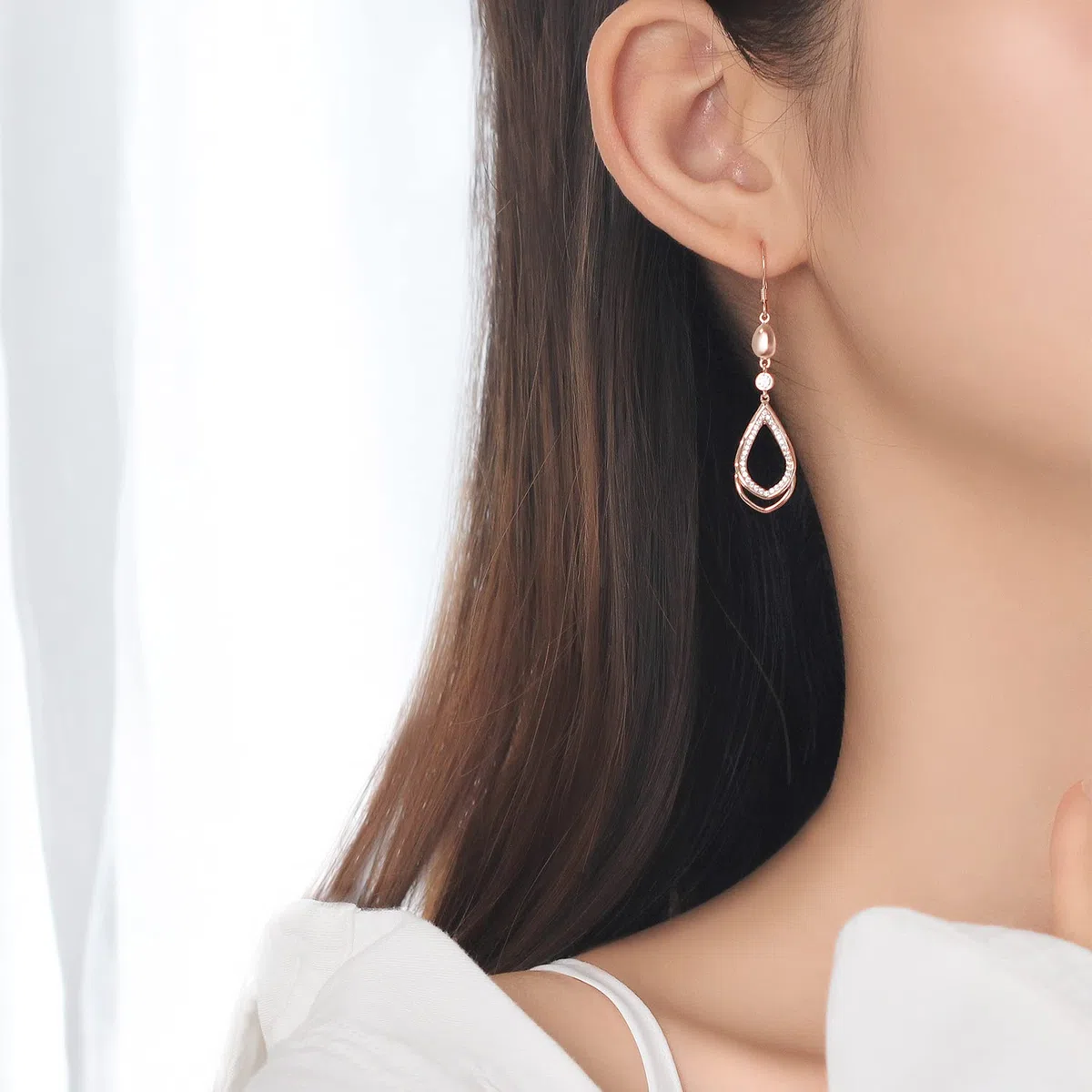 Meissa Orecchini Donna Pendenti Lunghi Argento 925 Orecchini Dorati Piercing Cerchio Piccoli con Pendenti Pietra Gioielleria Donna Regalo Sposa Moglie Anniversario (oro rosa)