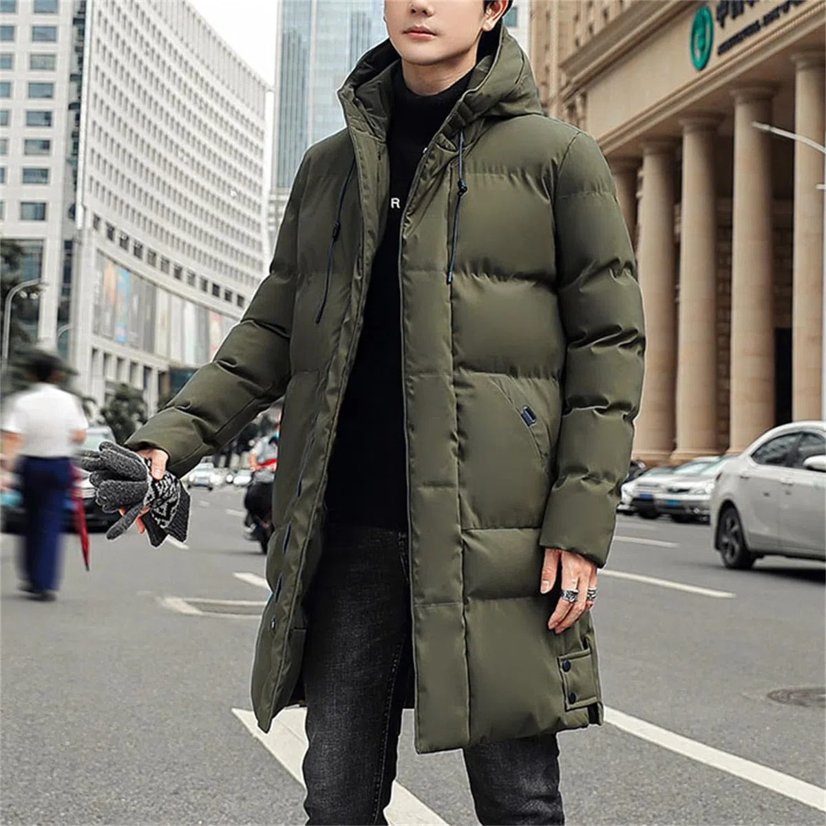 Piumino Lungo Uomo Invernale Caldo Piumino Trapuntato con Cappuccio Parka Zip Spesso Cappotto Invernale Giacca Termica da Uomo