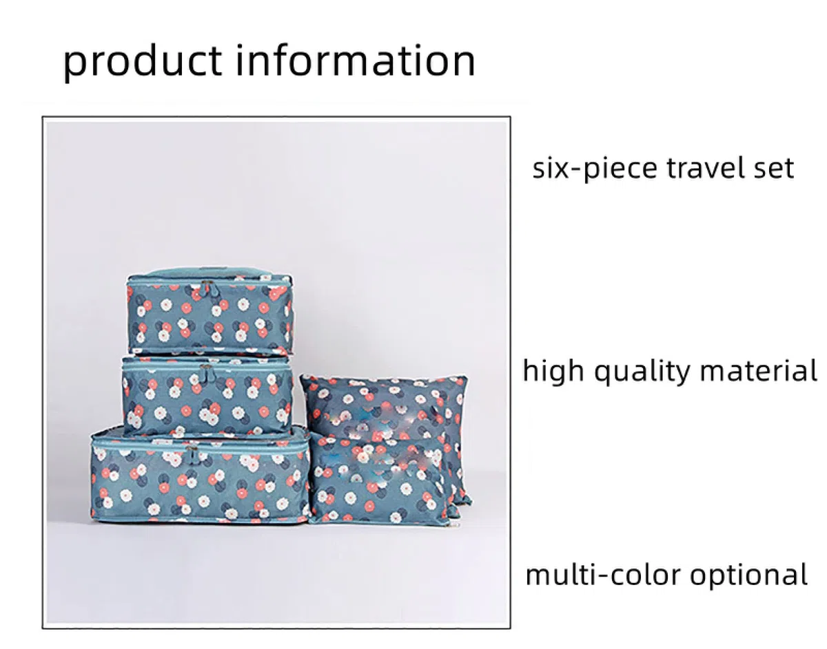 Cubi da imballaggio 6 Set di organizzatori per Bagagli da Viaggio con Sacchetti di Compressione per Borse per Scarpe Impermeabili.,Fiori Blu Scuro