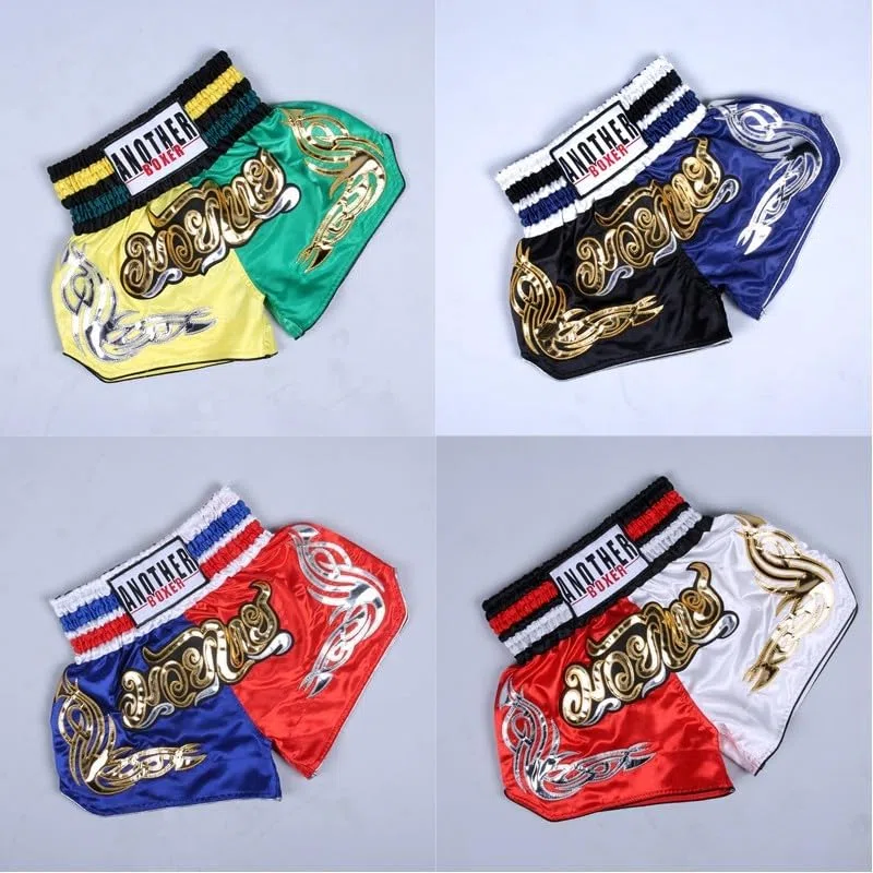 Unisex Muay Thai Boxe Pantaloncini AnotherBoxer MMA Kickboxing Traspirante (M Nero+Blu)