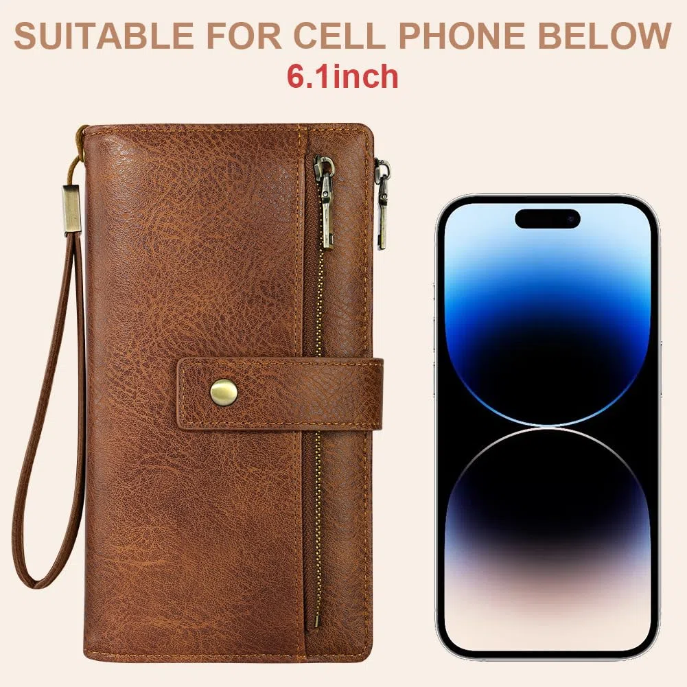 Vicloon Portafoglio Donna con Protezione RFID, Portafoglio Donna in Pelle PU, con 24 Scomparti per Carte di Credito, Tracolla Staccabile, Cerniera, Portafoglio Donna Grande, per Borse a Mano