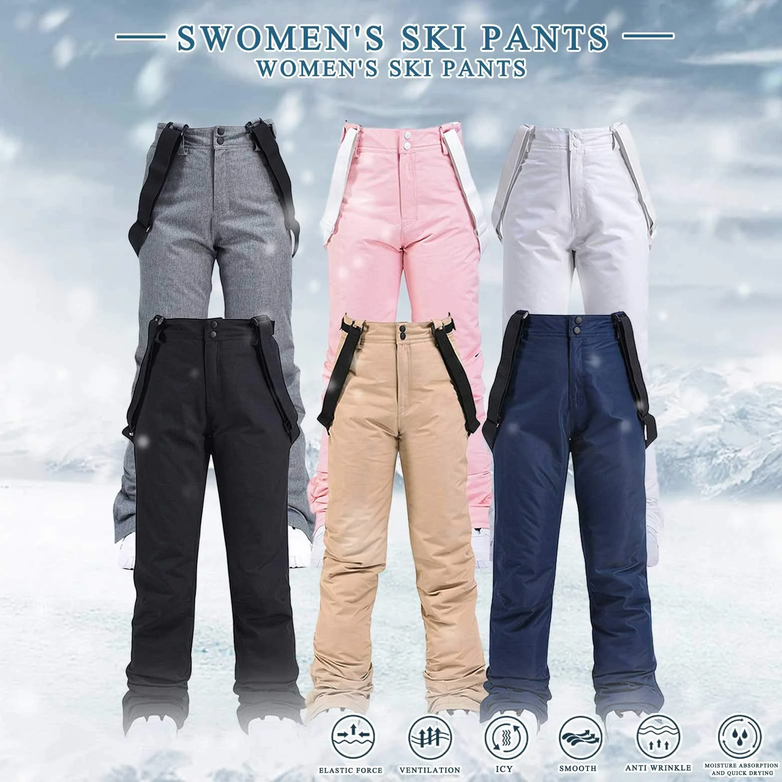 Pantaloni da Sci Donna Salopette Imbottita Impermeabile Idrorepellente Ghette Neve Integrate Ginocchio Bretelle Staccabili Regolabili Tuta Invernale Montagna Softshell Sportivi Caldi