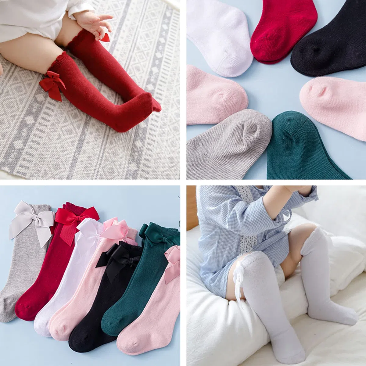 Marchare Calze alte al ginocchio per neonate e bambine, calze in cotone per uniformi e abiti, confezione da 5, 0-5T