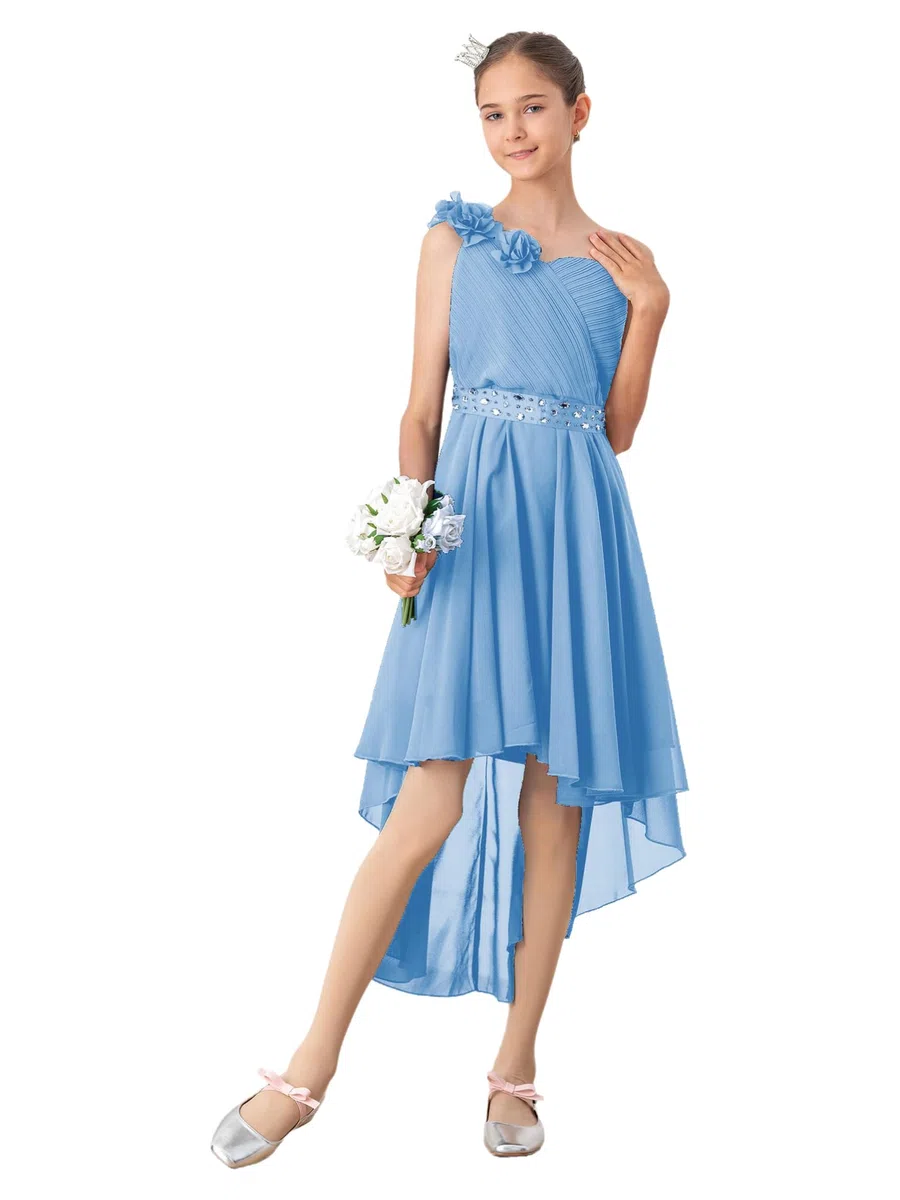 Alvivi Vestito da Festa Ragazza Chiffon Monospalla Bambina Abito da Damigella d'Onore Cerimonia Vestito di Comunione Compleanno Sposa
