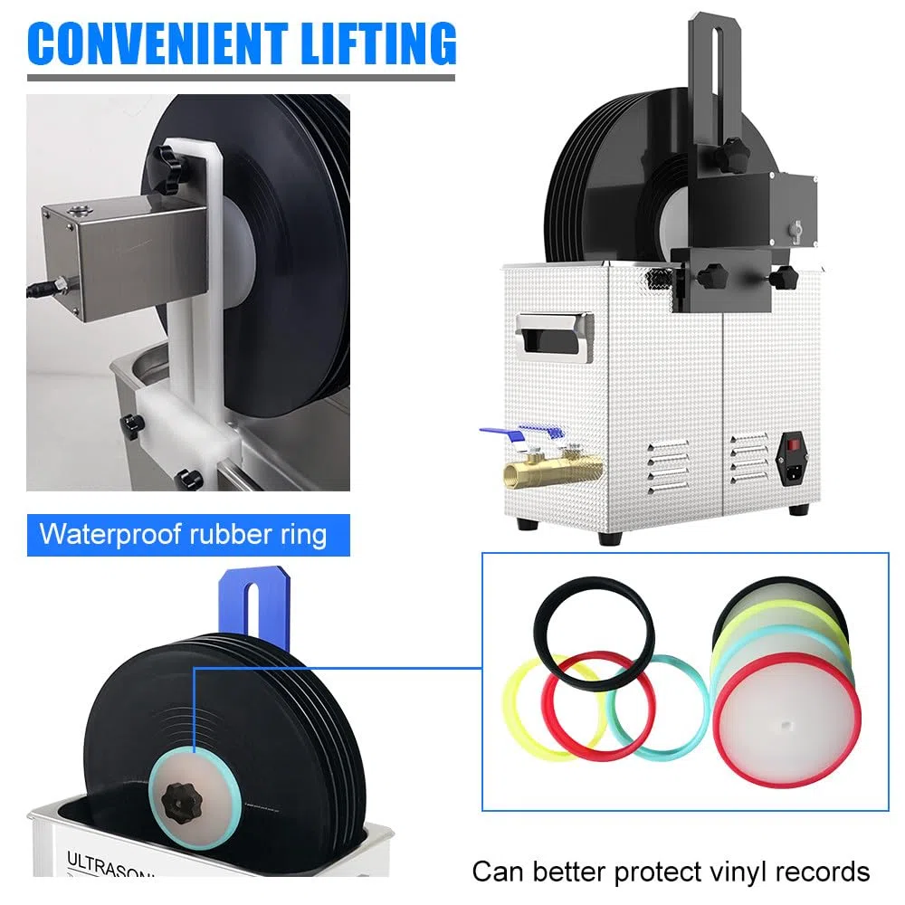 Pulitore ad ultrasuoni Digitale per Dischi in Vinile, Dischi CD, Lavaggio LP, Serbatoio da 6 Litri, 180 W, con Staffa in Lega, Dispositivo di Sollevamento, Motore, Dischi in Vinile, Dischi CD, 530 x