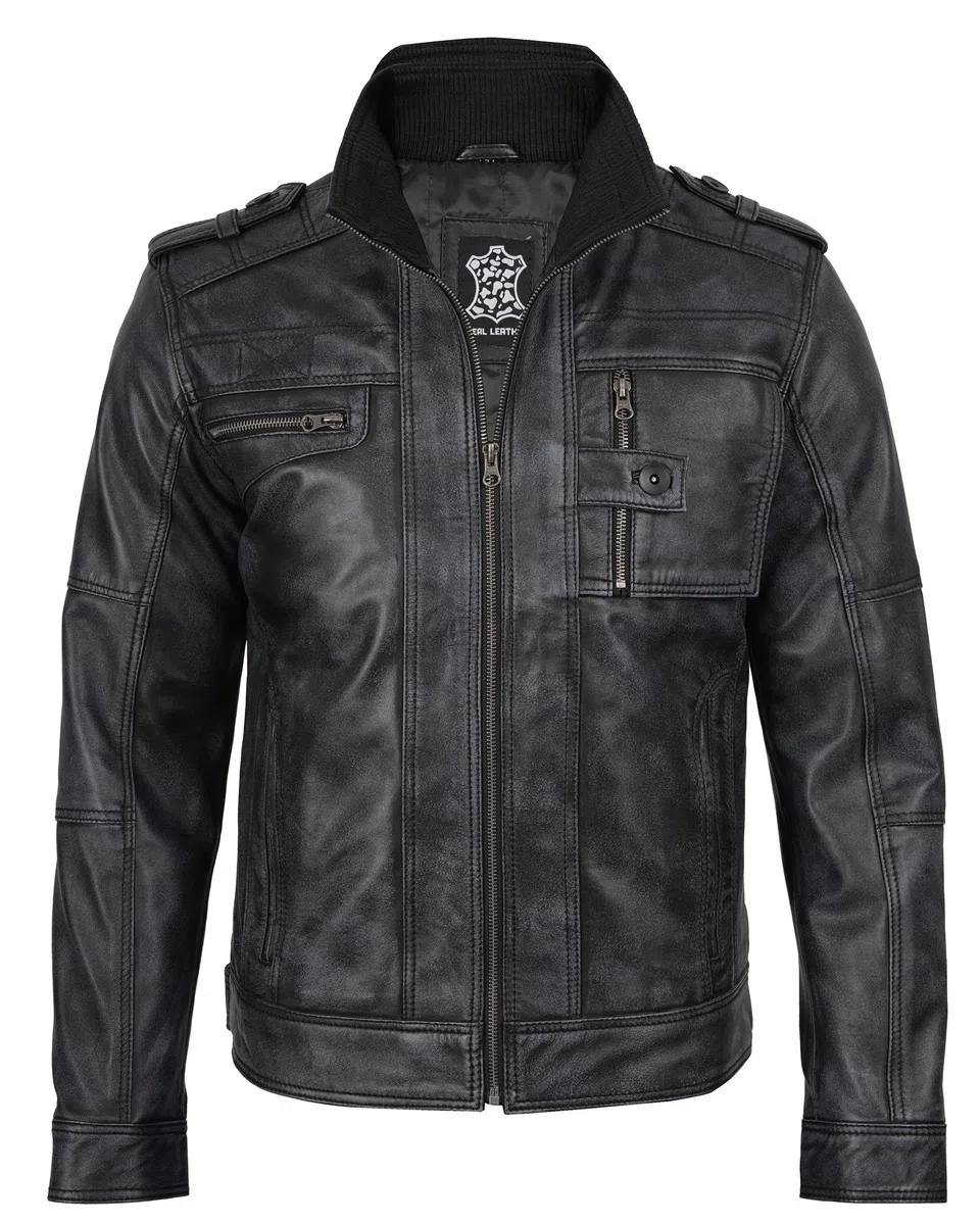 fjackets Cafe Racer Giacca in pelle da uomo - Vera pelle di agnello naturale grana giacche stile moto per uomo