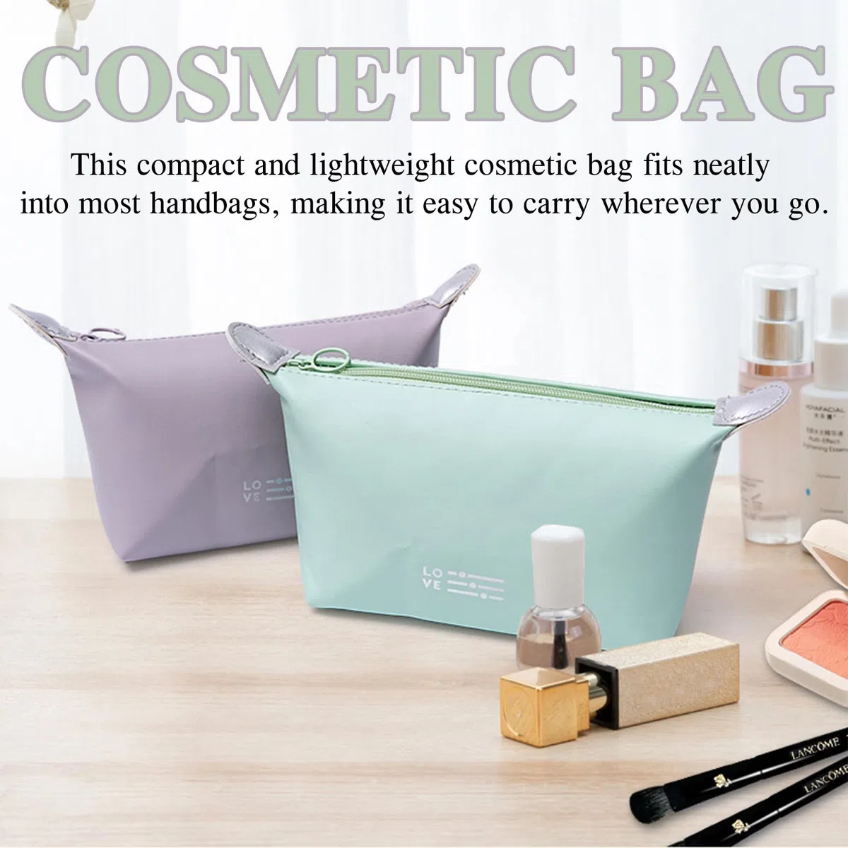 2 Pezzo Beauty Case Donna, Porta Trucchi, Piccolo Pochette, Impermeabile Trousse Trucchi Donna, Portatile Borse da Toilette per Viaggio per Donne e Ragazze Regalo Perfetto Viola e Verde