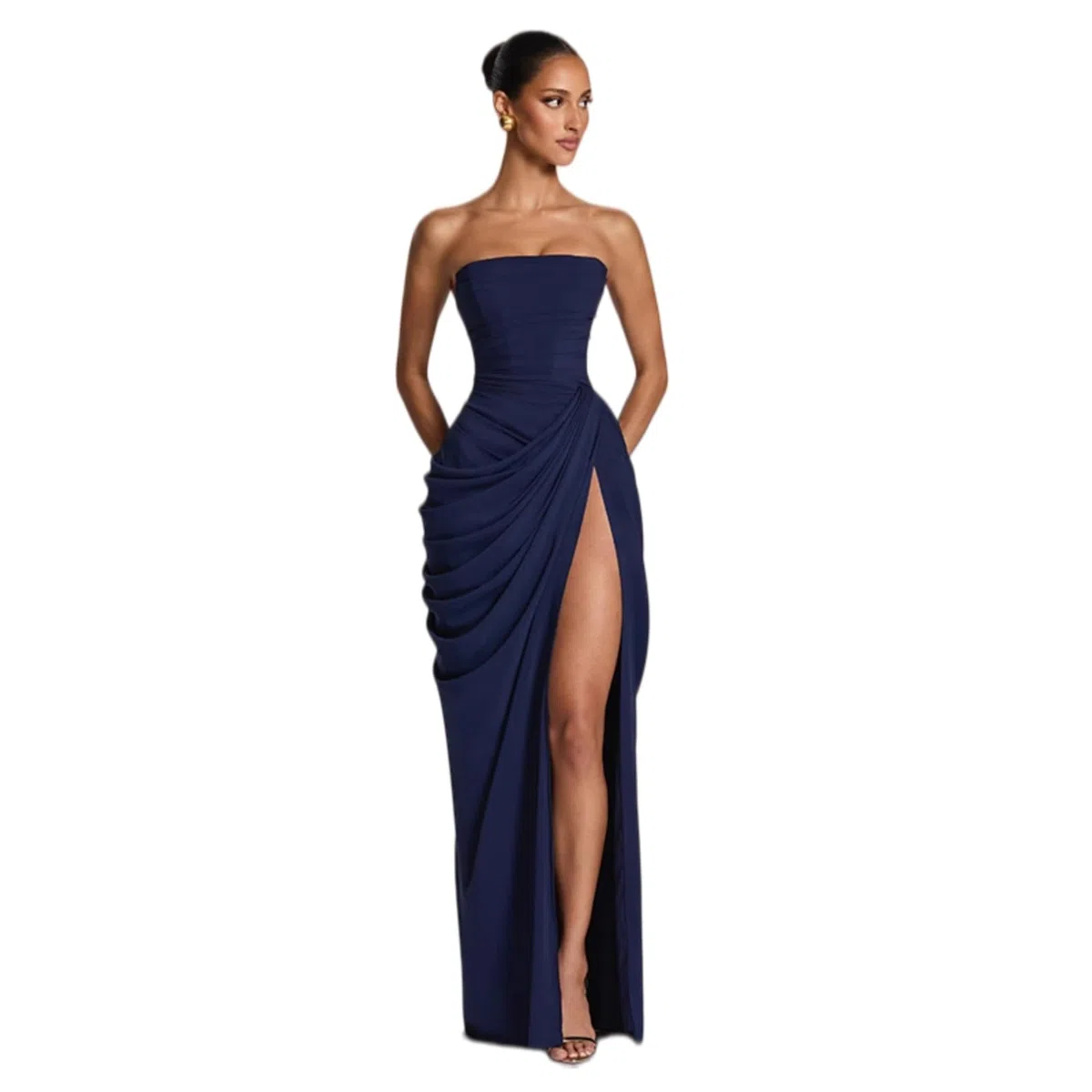 Vestito Elegante Abito da Festa Senza Cinturine Donna - Split Maniche Piegato in Vita per La Primavera, Sera E Gli Eventi Speciali-Yellow-s