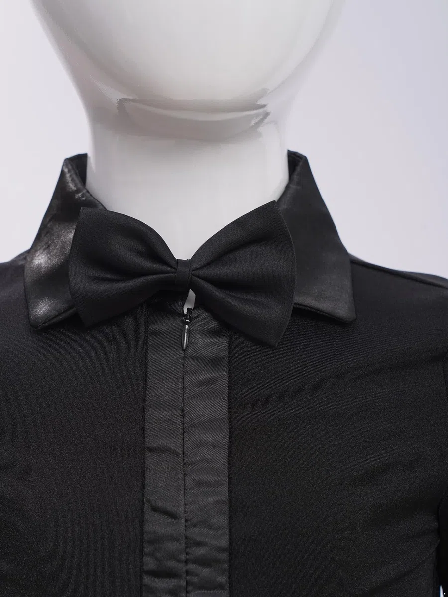 Giovani Body da Ballo Latino Camicia da Ballo A Maniche Lunghe Revers Body con Farfallino Bambini Salsa Tango Sala Abbigliamento Danza Moderna