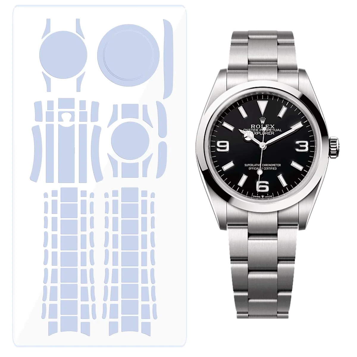 2Pack Pellicola Protettiva per Rolex Explorer 39mm Ref. 214270. | Pelle trasparente, copertura completa, adesivo per la protezione dello schermo dell'orologio