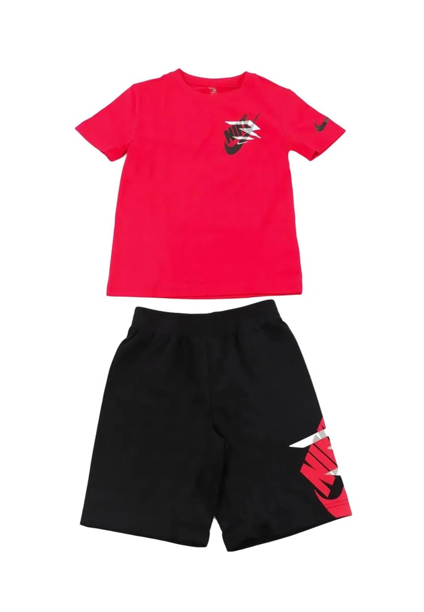 NIKE 3Brand Completo T-Shirt e Shorts da Ragazzi Icon Duo Big Logo Rosso Codice 9Q0615-U10